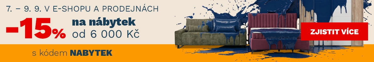 15 % na NÁBYTEK od 6000Kč/200€ 7-9-9-2026
