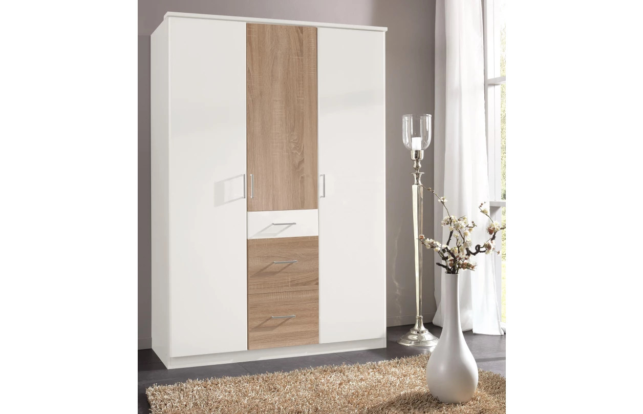 Šatní skříň bez zrcadla Click, 91 cm, bílá/dub sonoma 3