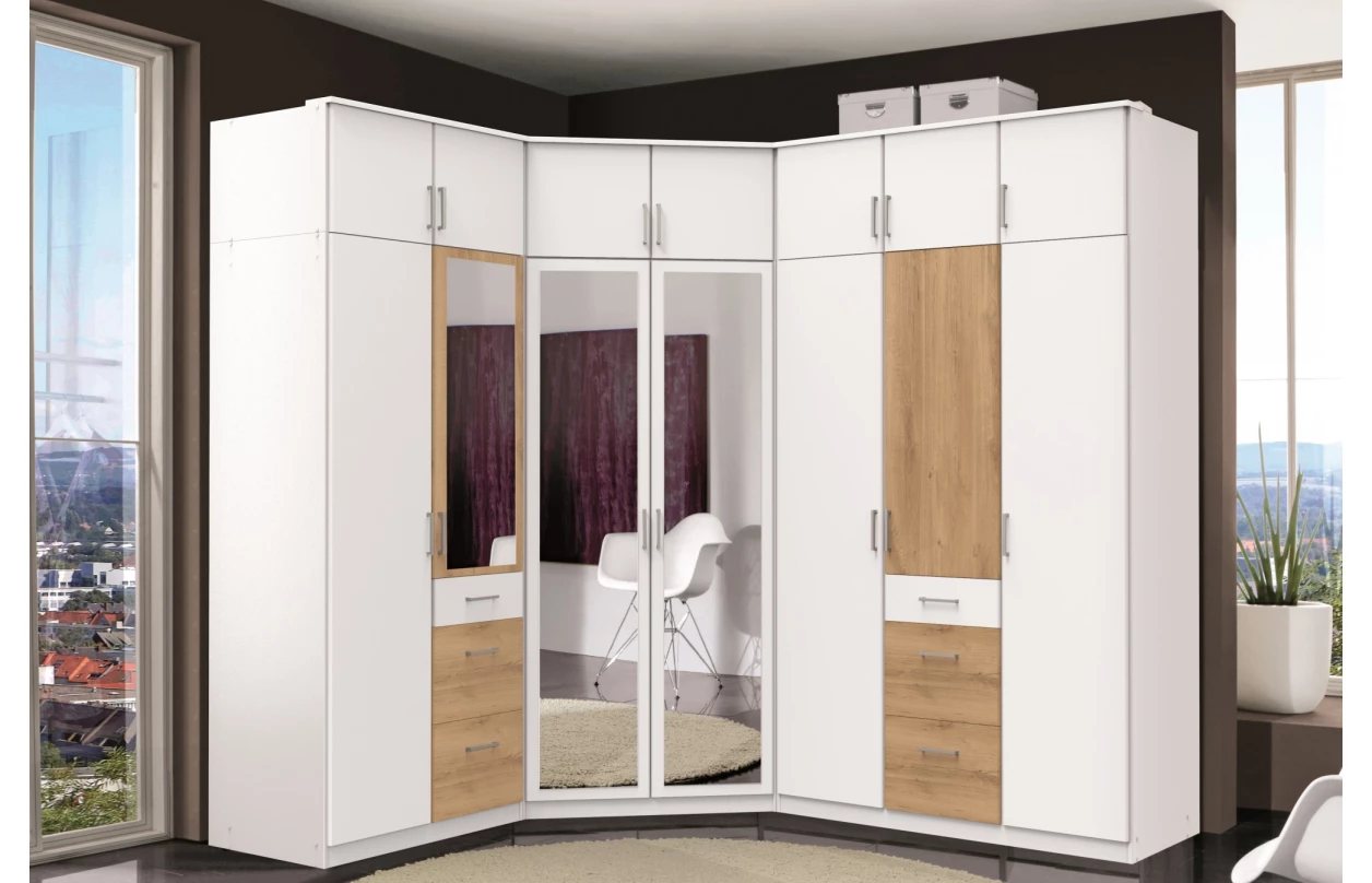 Šatní skříň bez zrcadla Click, 135 cm, bílá/prkenný dub 7