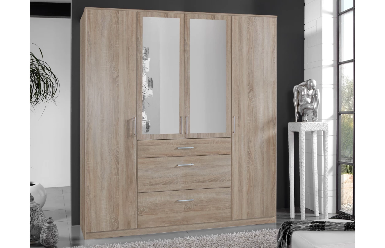Šatní skříň bez zrcadla Click, 135 cm, bílá/prkenný dub 14