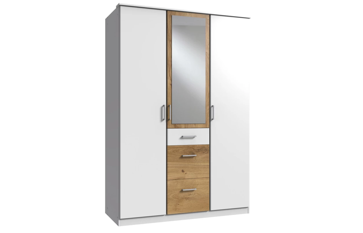 Šatní skříň bez zrcadla Click, 135 cm, bílá/prkenný dub 24