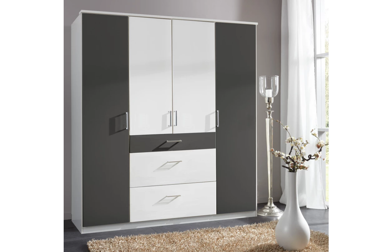 Šatní skříň bez zrcadla Click, 135 cm, bílá/prkenný dub 30