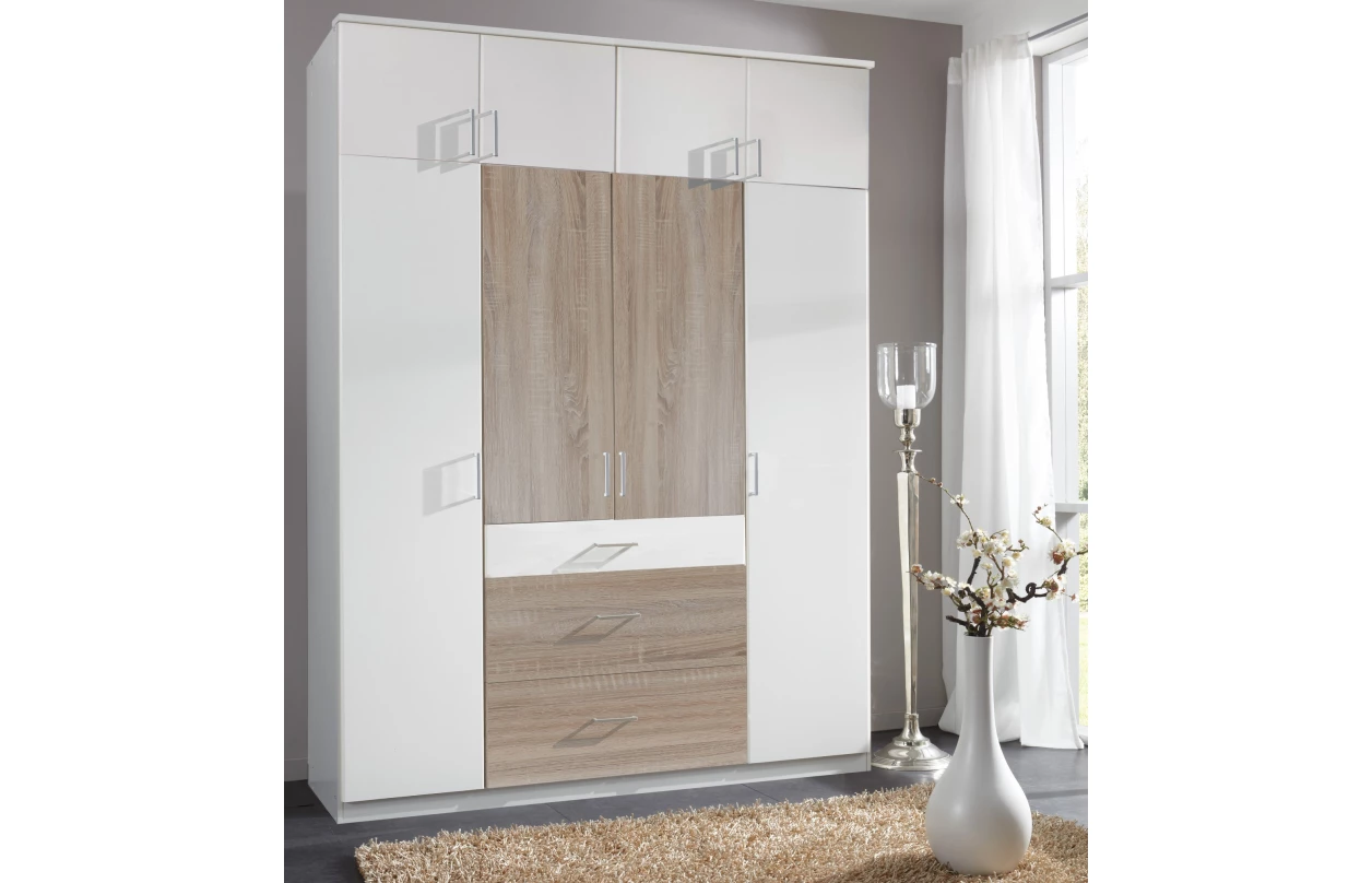 Šatní skříň bez zrcadla Click, 91 cm, bílá/prkenný dub 38