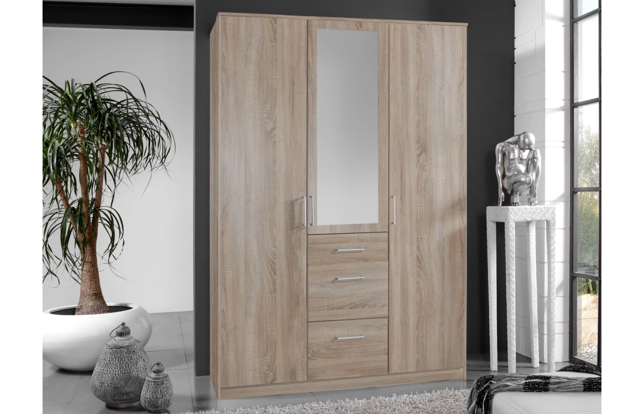Šatní skříň se zrcadlem Click, 135 cm, bílá/šedý beton 13