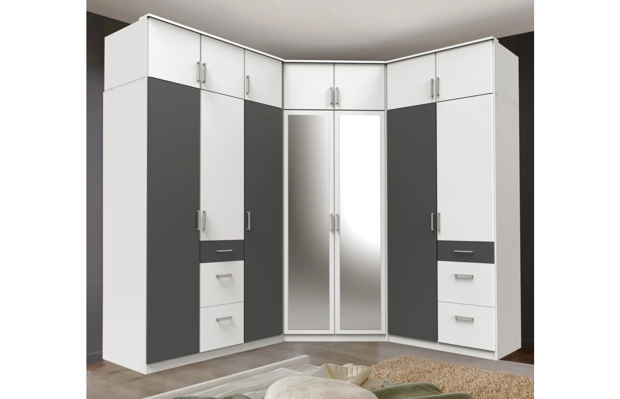 Šatní skříň se zrcadlem Click, 135 cm, bílá/šedý beton 29