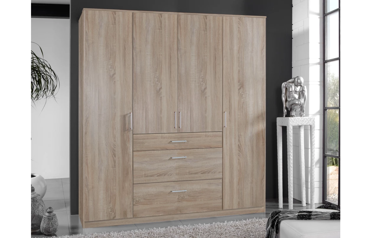 Šatní skříň se zrcadlem Click, 135 cm, bílá/dub sonoma 12