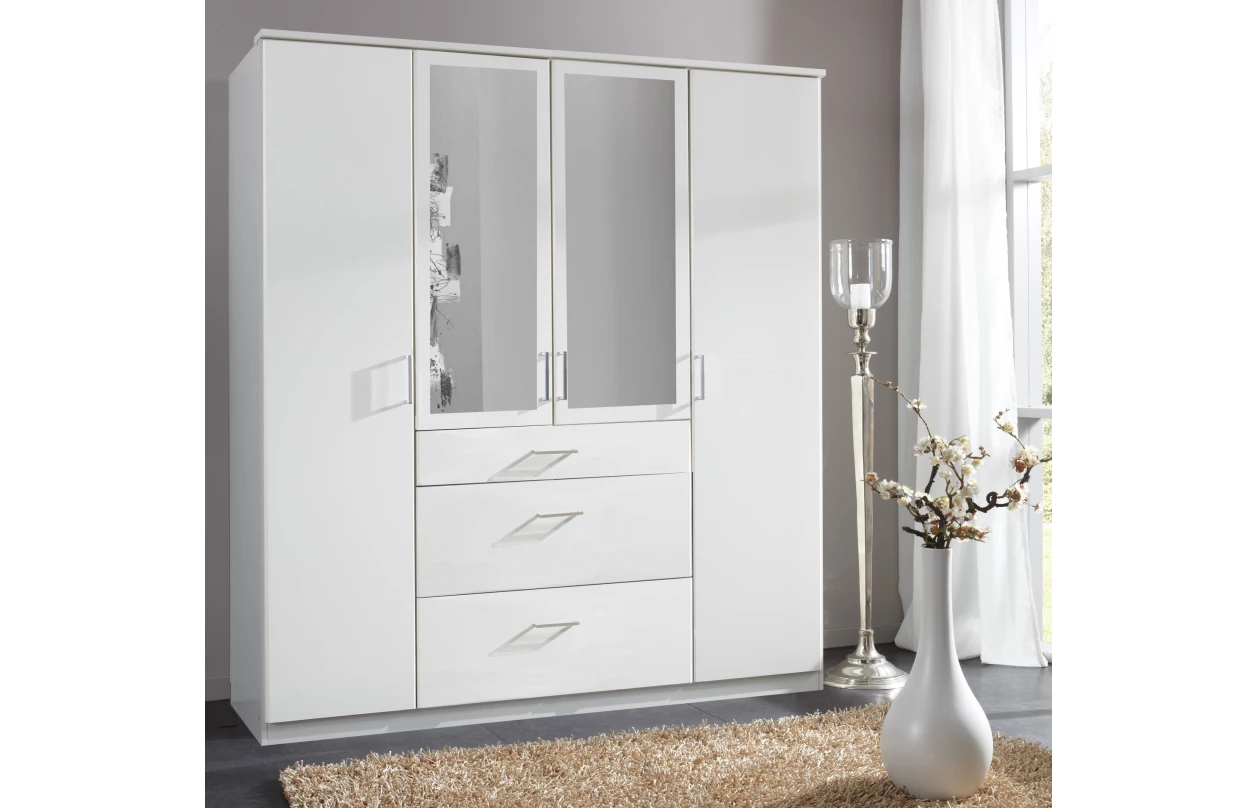 Šatní skříň se zrcadlem Click, 135 cm, bílá/dub sonoma 35