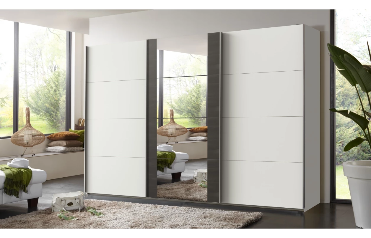 Šatní skříň Bern, šířka 313 cm/výška 208 cm, bílá/antracitová ocel 3