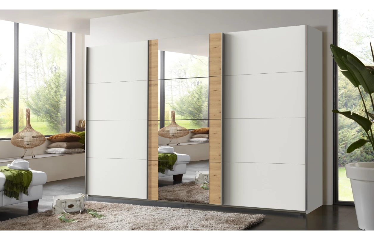 Šatní skříň Bern, šířka 313 cm/výška 208 cm, bílá/antracitová ocel 6