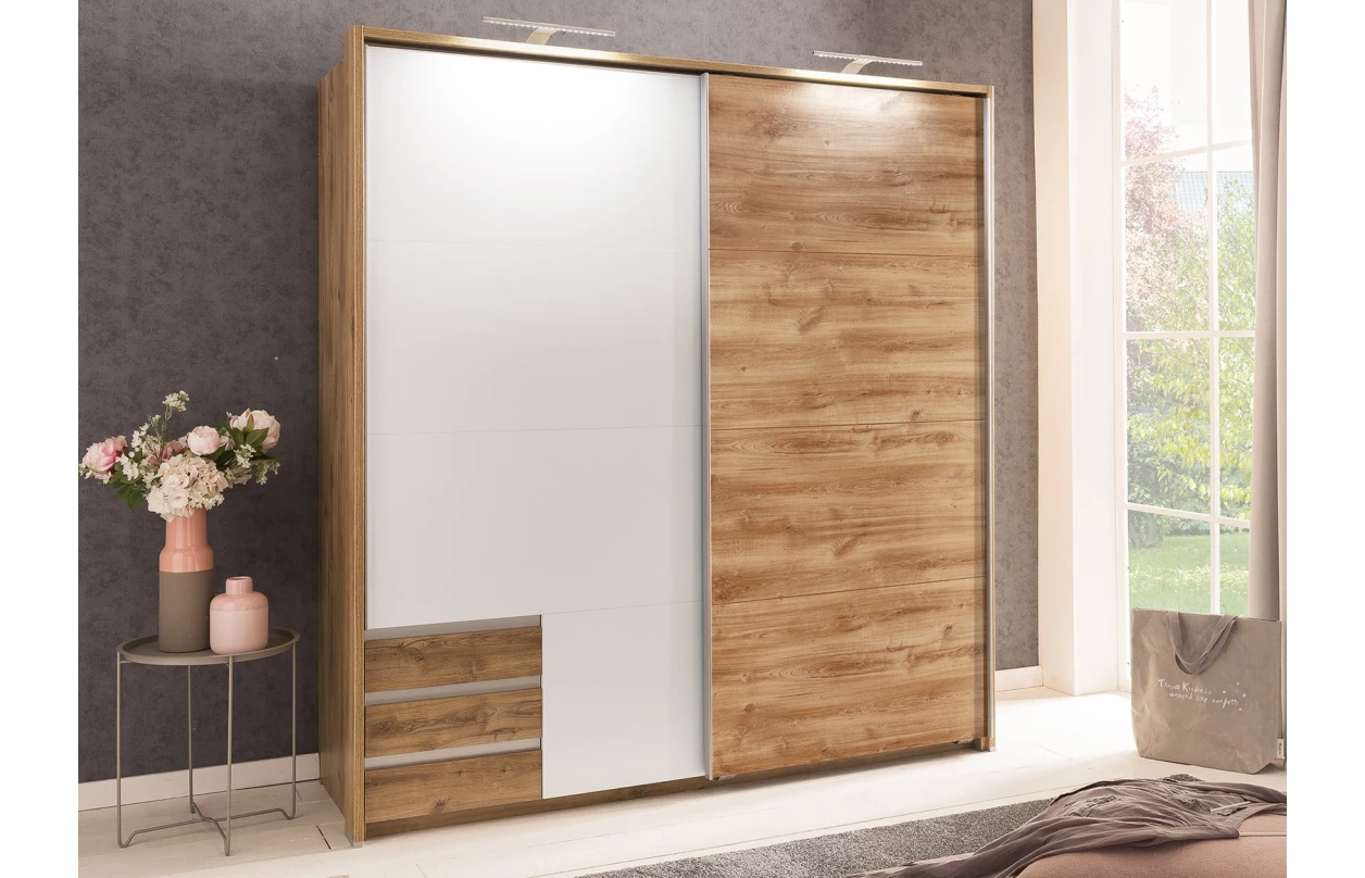 Šatní skříň se zrcadlem Emden, 135 cm, bílá 4