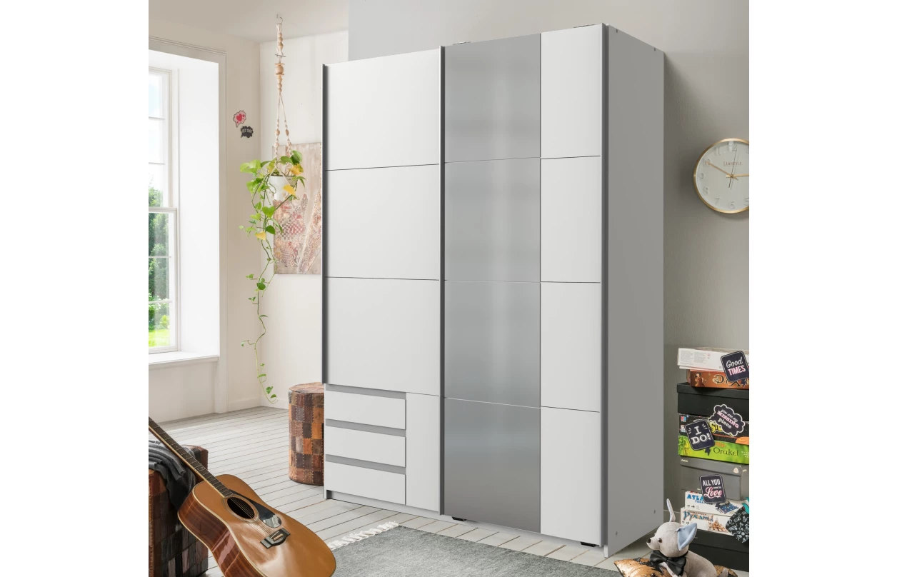 Šatní skříň se zrcadlem Emden, 179 cm, bílá 7