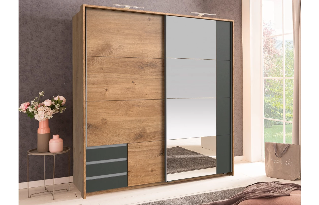 Šatní skříň se zrcadlem Emden, 225 cm, bílá 3