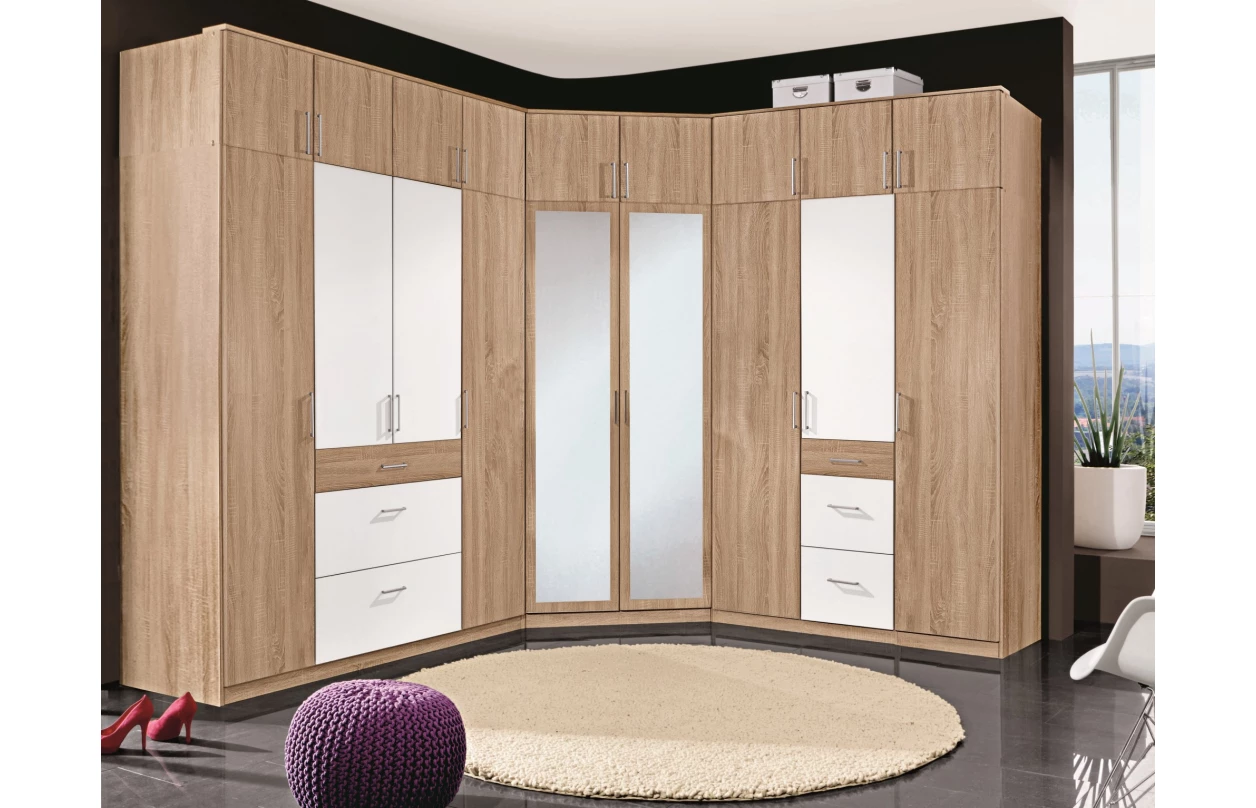 Šatní skříň se zrcadlem Click, 135 cm, dub sonoma/bílá 5