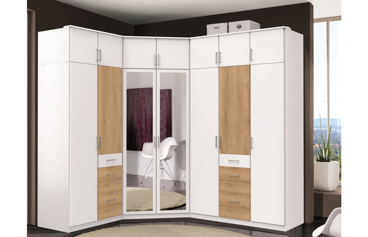 Šatní skříň se zrcadlem Click, 135 cm, dub sonoma/bílá 8