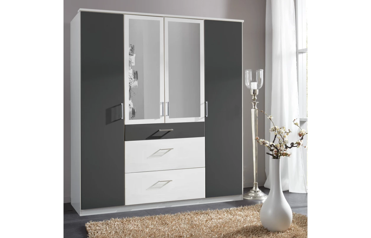 Šatní skříň se zrcadlem Click, 135 cm, dub sonoma/bílá 32