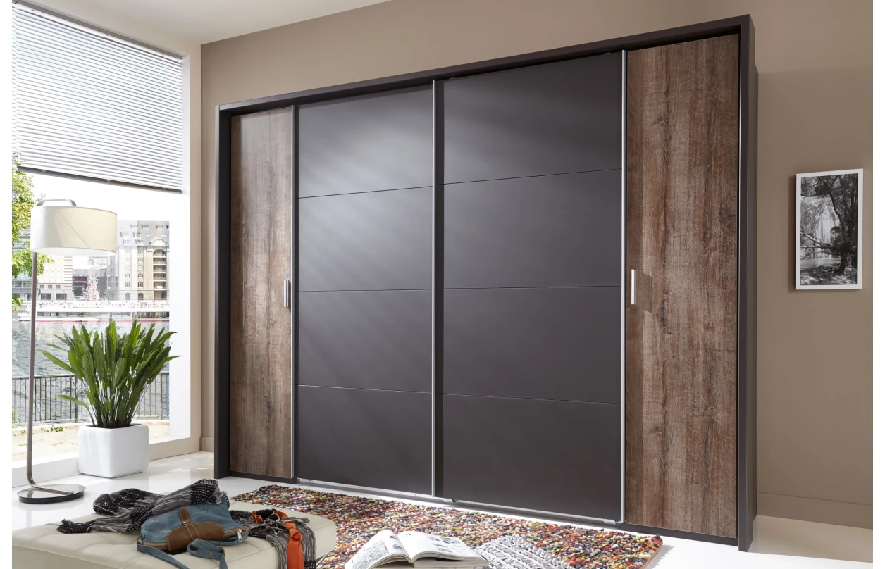 Šatní skříň Lotto, 270 cm, dub hickory/antracitová ocel 12