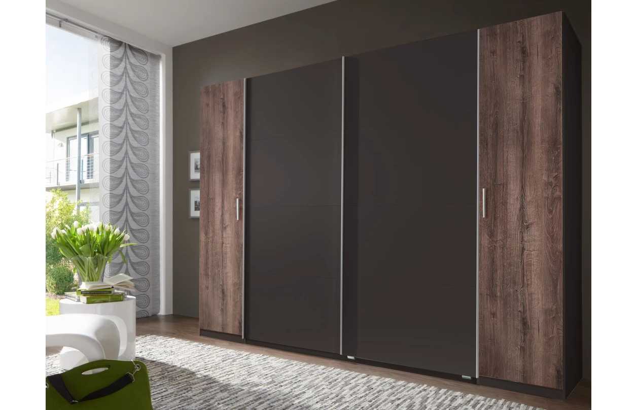 Šatní skříň Lotto, 270 cm, dub hickory/antracitová ocel 13