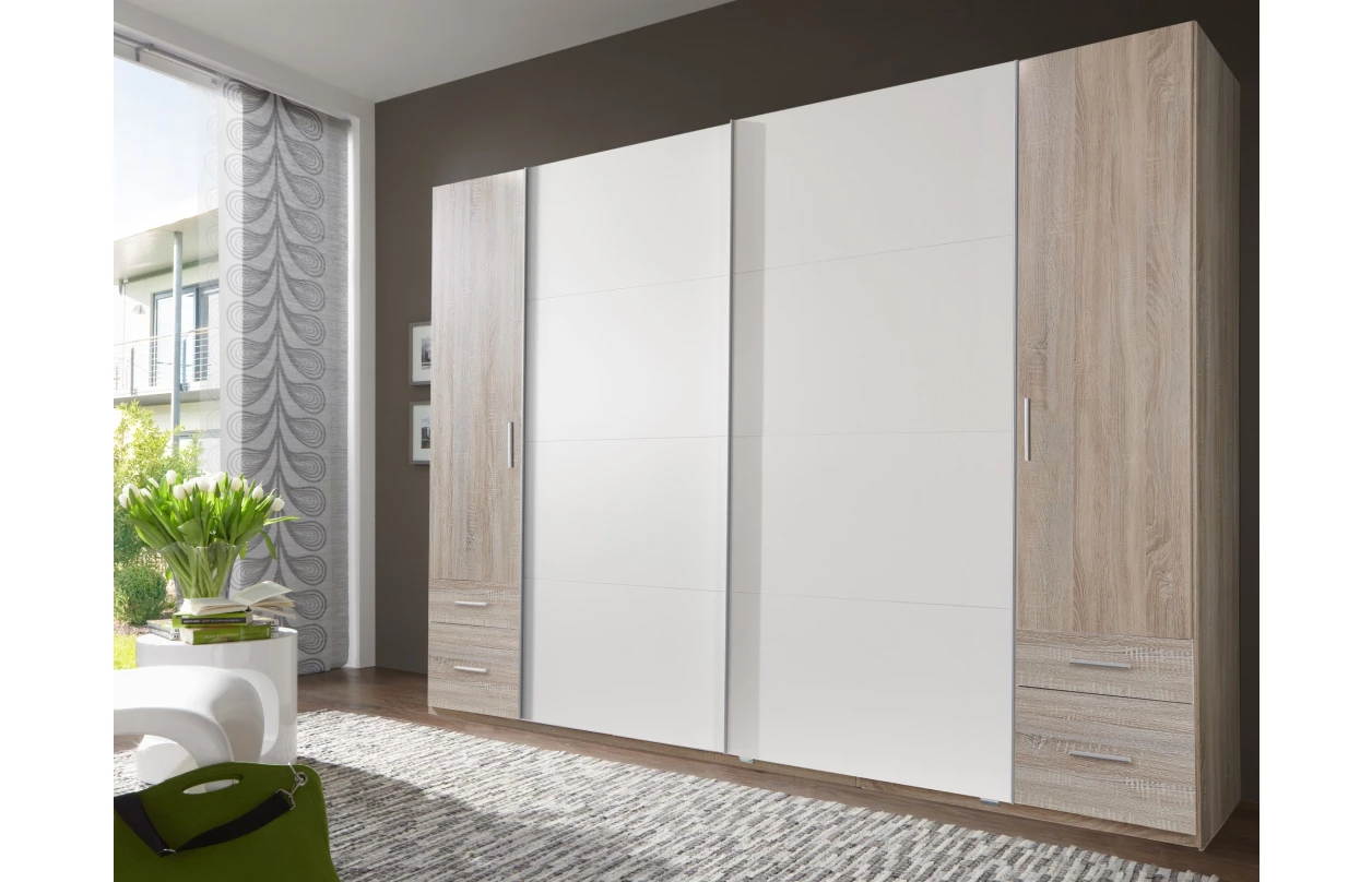 Šatní skříň Lotto, 270 cm, dub hickory/antracitová ocel 17