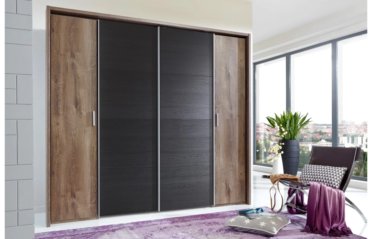 Šatní skříň Lotto, 270 cm, dub hickory/antracitová ocel 22