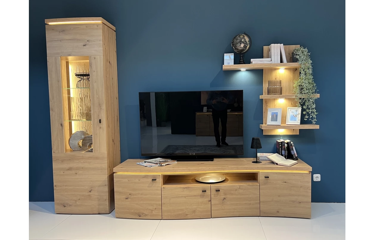 Obývací stěna Bolus, dub artisan, s osvětlením 1