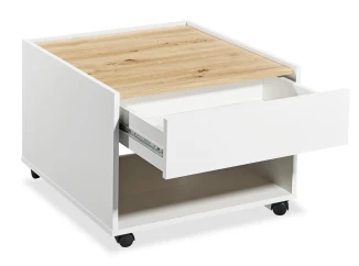 Čtvercový stolek se zásuvkou Debby, bílý/dub artisan