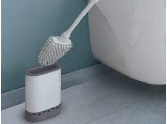 WC štětka plochá se stojanem Cleany, bílá/šedá