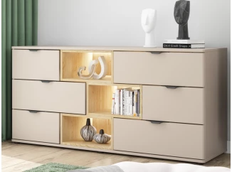 Komoda se zásuvkami Avola, 160 cm, béžová kašmír/dub cremona