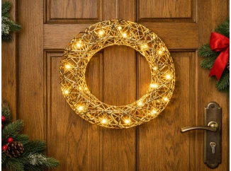 Vánoční dekorace LED věnec 30 cm, zlatý