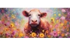 Obraz na plátně Kráva v květech 140x60 cm, efekt olejomalby